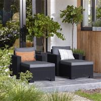 Keter California Set of 2 Rattan Effect Sun Loungers - Grey
