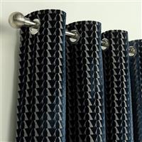 Habitat Velvet Geo Jacquard Lined Eyelet Curtains - Navy