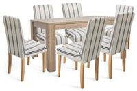 Argos Home Preston Oak Dining Table & 6 Stripe White Chairs