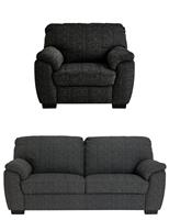 Argos Home Milano Fabric Chair & 3 Seater Sofa - Charcoal