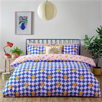 furn Antares Checkerboard Blue & Pink Bedding Set- King size