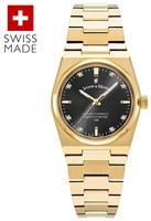 Jacques du Manoir Black Dial Gold Plated Bracelet Watch