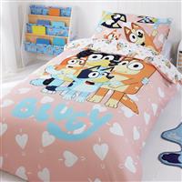 Bluey Cotton Hearts Pink Kids Bedding Set - Single