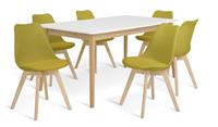 Habitat Sylas Extending White Dining Table & 6 Yellow Chairs