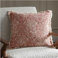 Paoletti Durelle Damask Fringed Cushion - Coral - 50x50cm