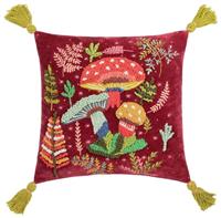Wylder Magic Mushrooms Tasselled Cushion - Red - 45x45cm