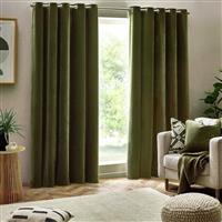 Yard Chenille Fully Lined Eyelet Curtains- Olive - 168x183cm