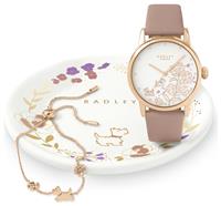 Radley Pink Leather Watch, Bracelet &Trinket Tray Set