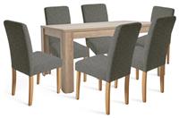 Argos Home Preston Oak Dining Table & 6 Grey Chairs