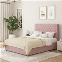 Aspire Taylor Double Velvet End Lift Ottoman Bed - Blush
