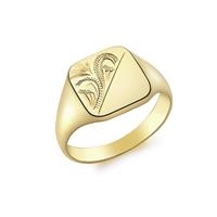 Revere 9ct Gold Personalised Pattern Square Signet Ring - Q