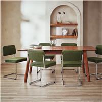 Habitat Callan Extend Walnut Dining Table & 6 Green Chairs