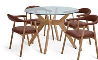 Habitat Zela Glass Natural Dining Table & 4 Tan Chairs