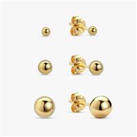 Revere Gold Plated Silver Round Ball Stud Earrings-Set of 3