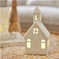 Habitat White Ceramic Church Nightlight Christmas Decoration