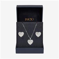 Inicio Sterling Silver Plated Pendant and Earrings Set