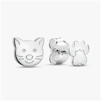 Revere Sterling Silver Paw and Cat Face Stud Earrings