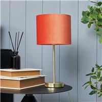 BHS Vera Velvet Steel Table Lamp - Orange & Brass