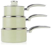 Swan Retro 3 Piece Non Stick Aluminium Saucepan Set - Cream