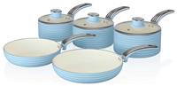 Swan Retro 5 Piece Aluminium Saucepan Set - Blue