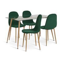 Habitat Beni Glass Oak Dining Table & 4 Green Chairs