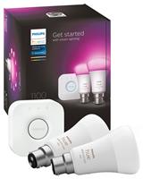 Philips Hue B22 11W Smart LED Bulb - Twin Pack and Bridge