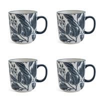 Habitat Floral Fine China Set of 4 Mugs - Navy