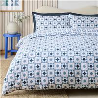 Habitat Cotton Tile Print Blue Bedding Set - Superking