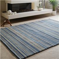 Origins Fine Stripe Blue Wool Short Pile Rug - 230x160cm