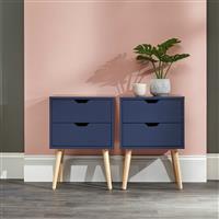 GFW Nyborg 2 Drawer Set of 2 Bedside Table - Midnight Blue