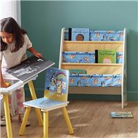 Bluey Wooden & Fabric Bookcase - White & Yellow