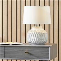 Pacific Anneli Ceramic Aztec Textured Table Lamp - White