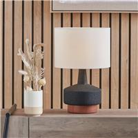 Pacific Elio Ceramic Wood Effect Table Lamp - Black & White