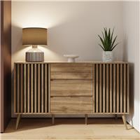 GFW Louvered 2 Door 3 Drawer Sideboard - Oak