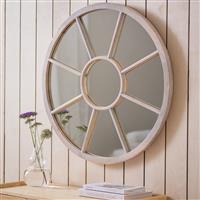 Habitat White Wood Stain Window Round Wall Mirror - 70x70cm