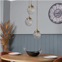 BHS Ellie Glass 3 Light Cluster Ceiling Light - Brass
