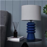 BHS Quad Ribbed Glass Table Lamp - Blue