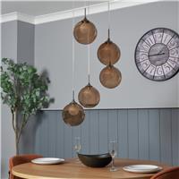 BHS Spheri Glass 5 Light Cluster Pendant Light-Mink & Nickel