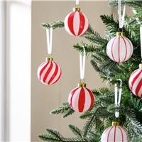 Argos Home Pack of 6 Mixed Red & White Stripe Glass Baubles