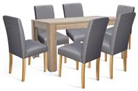 Argos Home Preston Wood Effect Dining Table & 6 Grey Chair