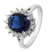 Revere Sterling Silver Sapphire Cubic Zirconia Halo Ring - L