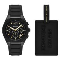 Armani Exchange Chronograph Black Silicone Watch Set