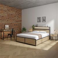 XR Living Denver King Size Ottoman Bed with LED Lights - Oak