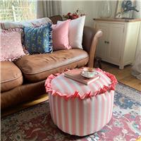 rucomfy Fabric Pouffe - Pink & White