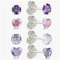 Revere Sterling Silver Cubic Zirconia Stud Earrings-Set of 4