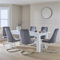 Argos Home Miami Extending White Dining Table &6 Grey Chairs