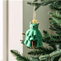 Habitat Single Felt Cat Christmas Tree Decoration