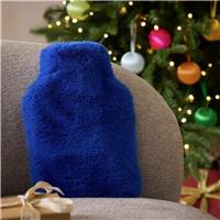Habitat 1L Hot Water Bottle with Blue Faux Fur Cover