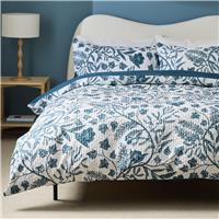 Habitat Foliage Heatset White & Blue Bedding Set- Superking