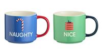 Habitat Naughty N Nice Set of 2 Mugs - Blue & Green